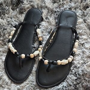 Black Beaded Women’s Thong Sandals